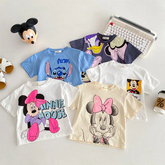 Disney Cartoon Cute Baby Girl Boy T-shirt Summer Clothing Printed Minnie Children Tees Short Sleeve Tops Crewneck Kids T-Shirts [TSH]