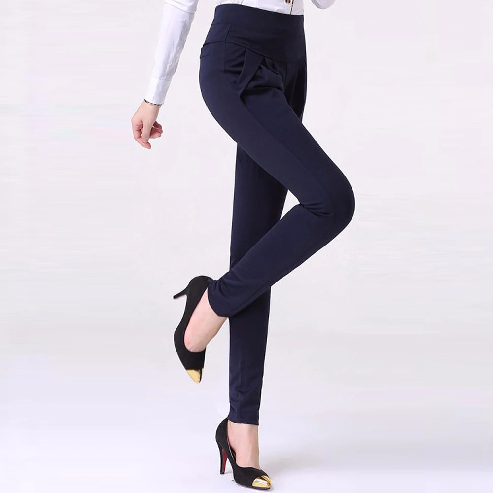 High Waist Harem Pants For Women Chic Pleated Stretch Straight Trousers Womens Elegant Office Lady Vintage Casual Pants [WOM]