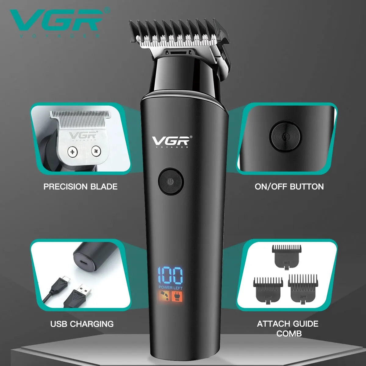 VGR Hair Trimmer Professional Electric Trimmers Cordless Hair Clipper Rechargeable LED Display V 937 [HAI]