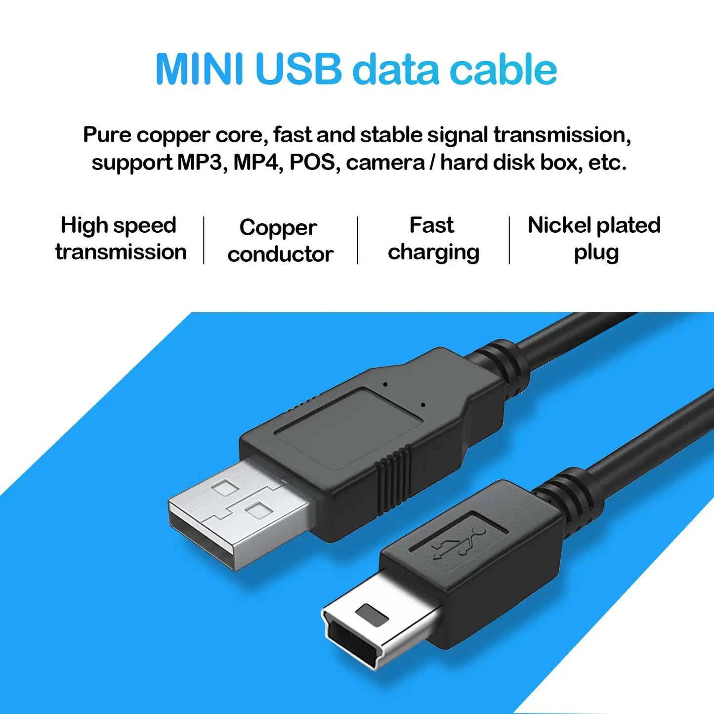 Mini USB 2.0 Cable 5Pin Mini USB to USB Fast Data Charger Cables for MP3 MP4 Player Car DVR GPS Digital Camera HD Smart TV1/1.5m [CAR]