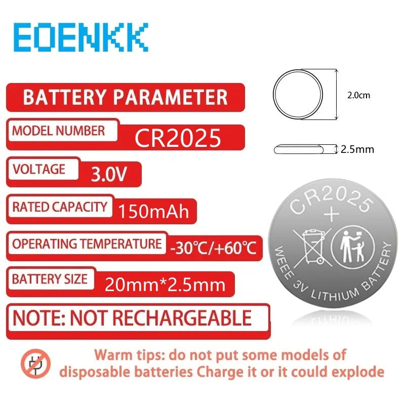 2PCS-50PCS 3V CR2025 CR 2025 Lithium Button Battery DL2025 BR2025 5003LC LM2025 Coin Cell Watch Batteries for Toys Clock Compute [BAT]