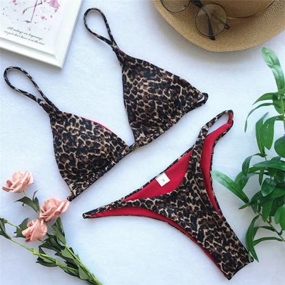 Women Summer Bikini Set Biquinis Sexy Animal Leopard Printed Bandage Padded Bra Swimsuit Bathing Suit Beach Swimwear [BRA]