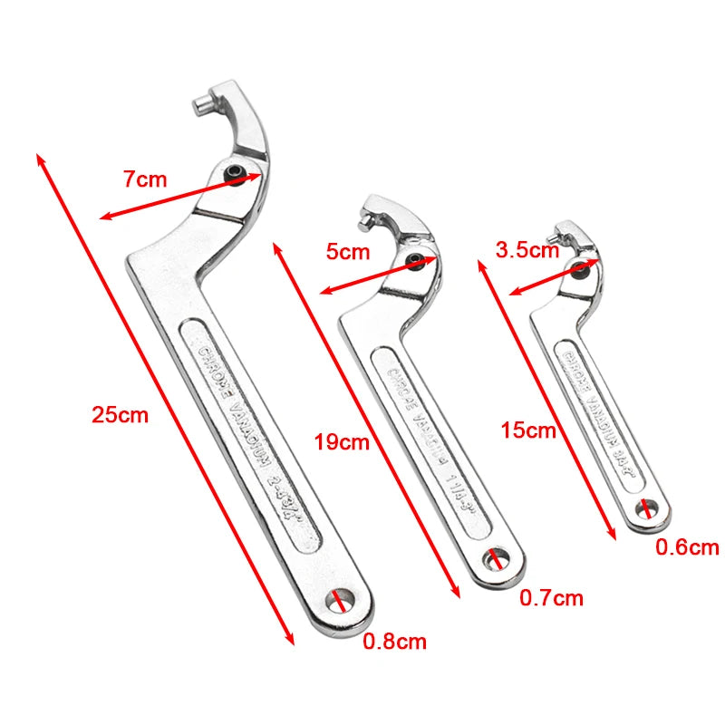 Adjustable Hook Wrench Nuts Bolts Universal C Shape Spanner Tool Screw Nuts Driver Flat Round Ends Heavy Duty Repair Hand Tool [HTO]