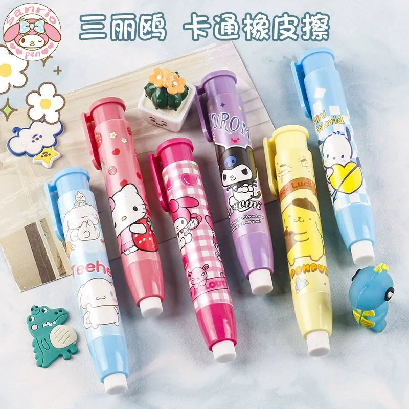 New Sanrio Press Eraser 12/24pcs Students Kawaii Stationery Cute Automatic Eraser Clean Rubber Children Birthday Gift Wholesale [STA]