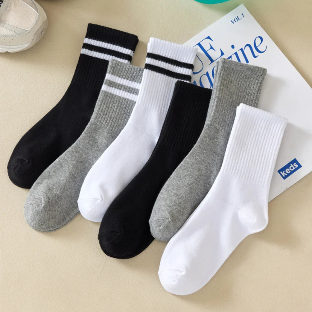 6 Pairs  Women's Mid-Tube Socks Solid Colour Autumn Winter Breathable Comfortable Sport Sweat Absorbent Man And  Women's Socks [SOX]