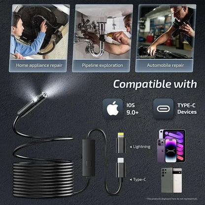 Single/Dual Lens Wifi Endoscope Camera Android Mini Car Inspection Camera for Iphone IOS Waterproof Pipeline Borescope Type C [CAR]