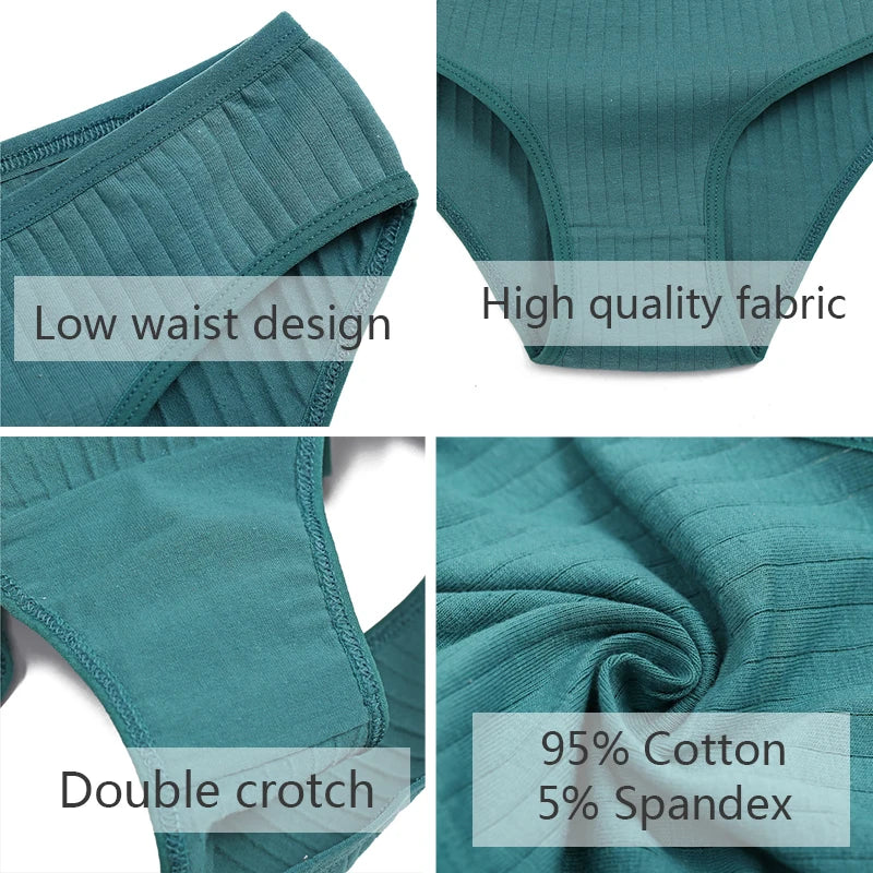 FINETOO 3PCS/SET Women's Cotton Panties Soft Striped Underpants Sexy Solid Color Briefs Female Comfortable Stretch Lingerie M-XL [UND]