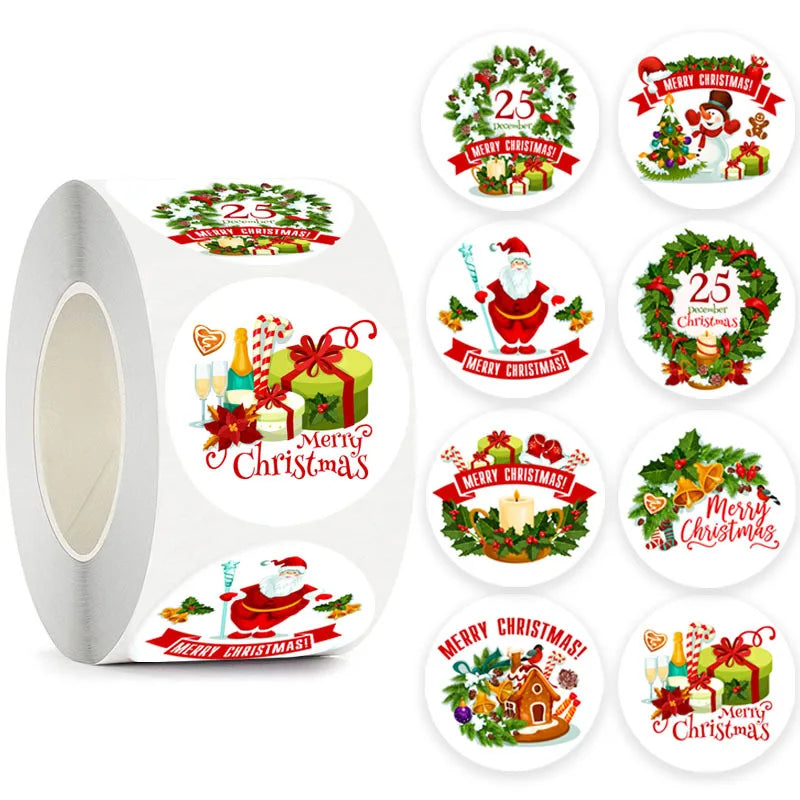 50-500pcs 8 Designs 1 Inch Christmas  Theme Seal Labels Stickers For DIY Gift Baking Package Envelope Stationery Decoration [STA]