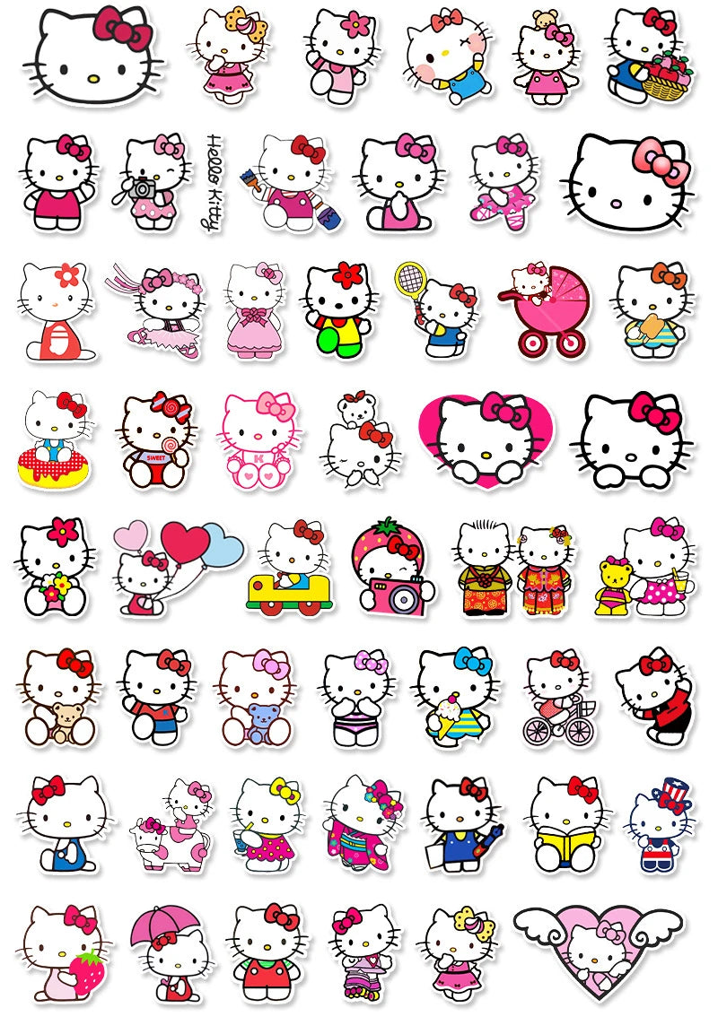 50pcs Hello Kitty Stickers Cute Sticker Pack Trolley Case Guitar Skateboard Stickers Waterproof Phone Case kawaii Anime Stickers [PHC]