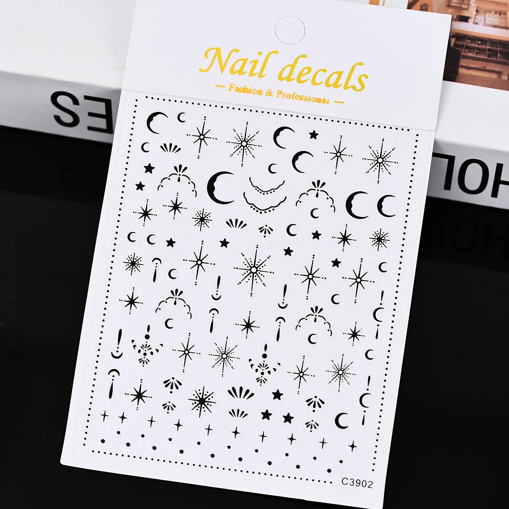 3D Gold Sun/Moon/Star Bronzing Nail Art Sticker 8*10cm Laser Star Moon Design Nail Decal Gold Silver Self-Adhesive Slider  [BEU]