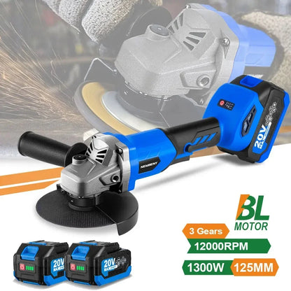 NewBeny 125mm Cordless Brushless Angle Grinder 3Gear DIY Woodworking Cutting Polishing Grinding Power Tool For Makita 18VBattery [PTO]