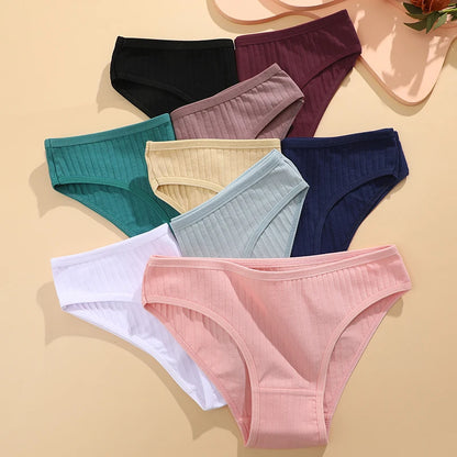 FINETOO 3PCS/SET Women's Cotton Panties Soft Striped Underpants Sexy Solid Color Briefs Female Comfortable Stretch Lingerie M-XL [UND]