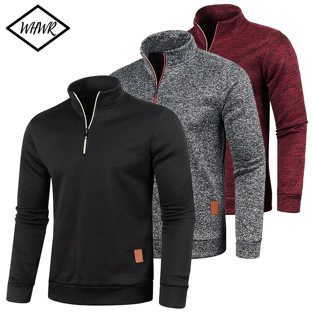 Men's Sweatshirts Spring Thicker Pullover Half Zipper Pullover for Male Hoody Outdoor Sweatshirt Autumn Solid Color Turtle neck  [MEN]