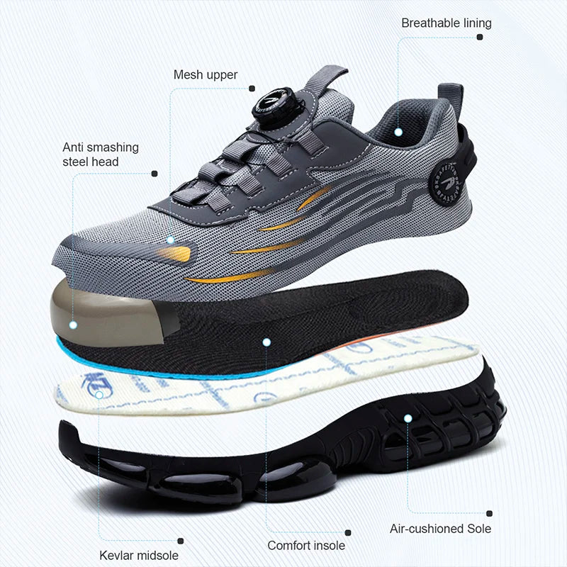 Rotating Button New Safety Shoes Men Anti-smash Anti-puncture Work Shoes Fashion Men Sport Shoes Security Protective Boots Men [SHO]