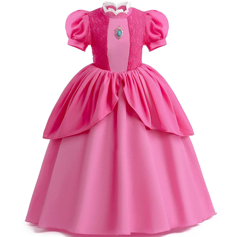 New Baby Girls Queen Peach Princess Dress Kids Cosplay Costume Children Birthday Carnival Party Outfit Stage Performance Clothes [COS]