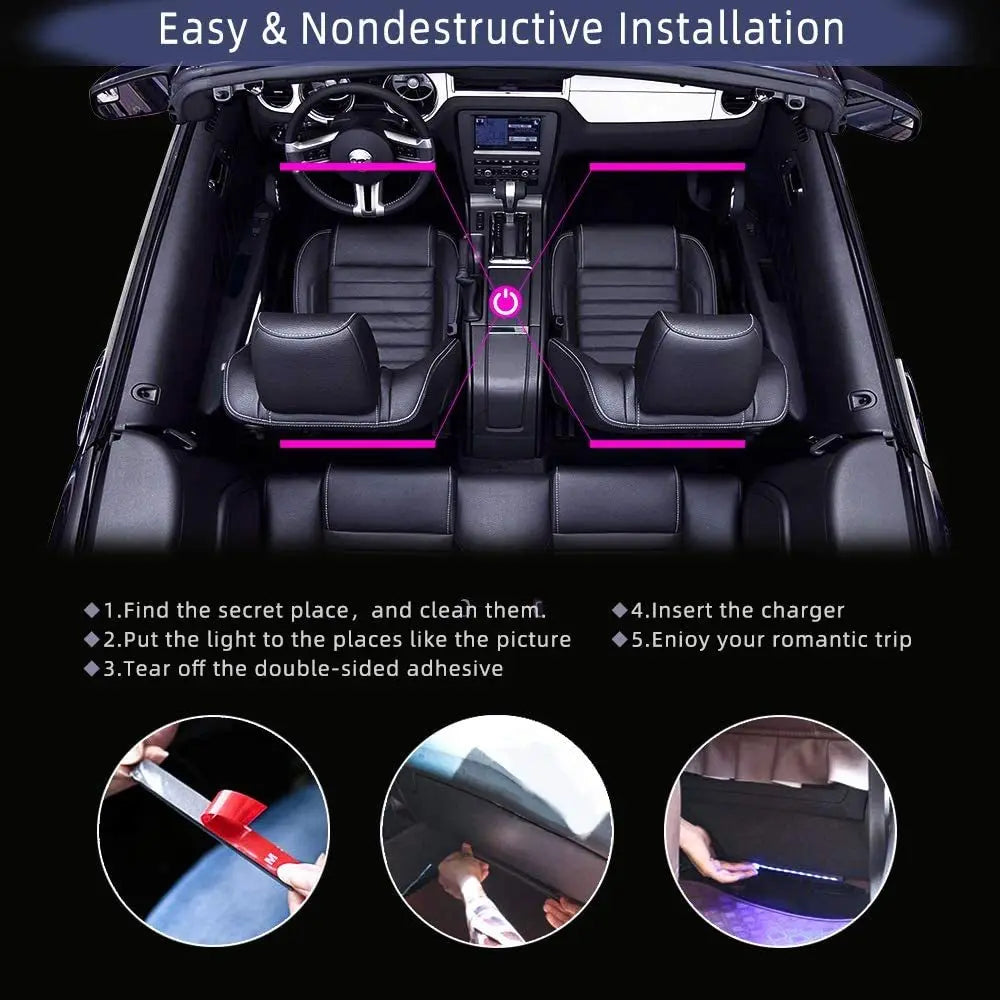 Neon LED Car Interior Ambient Foot Strip Light Kit Accessories Backlight Remote App Music Control Auto RGB Decorative Lamps [CAR]