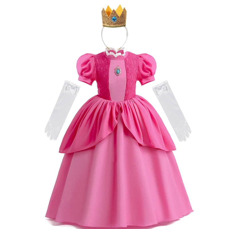 New Baby Girls Queen Peach Princess Dress Kids Cosplay Costume Children Birthday Carnival Party Outfit Stage Performance Clothes [COS]