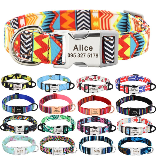 Custom Large Dog Collar Cute Print Personalized Pet Collar Nylon Puppy Dogs ID Collars Engraved Name for Small Medium Large Dog [PET]