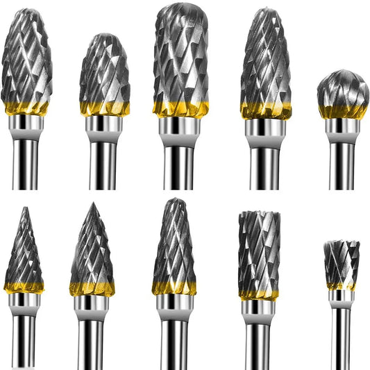 New 10 pcs 1/8" Shank Tungsten Carbide Milling Cutter Rotary Tool Burr Double Diamond Cut Rotary Dremel Tools Electric Grinding [TPT]