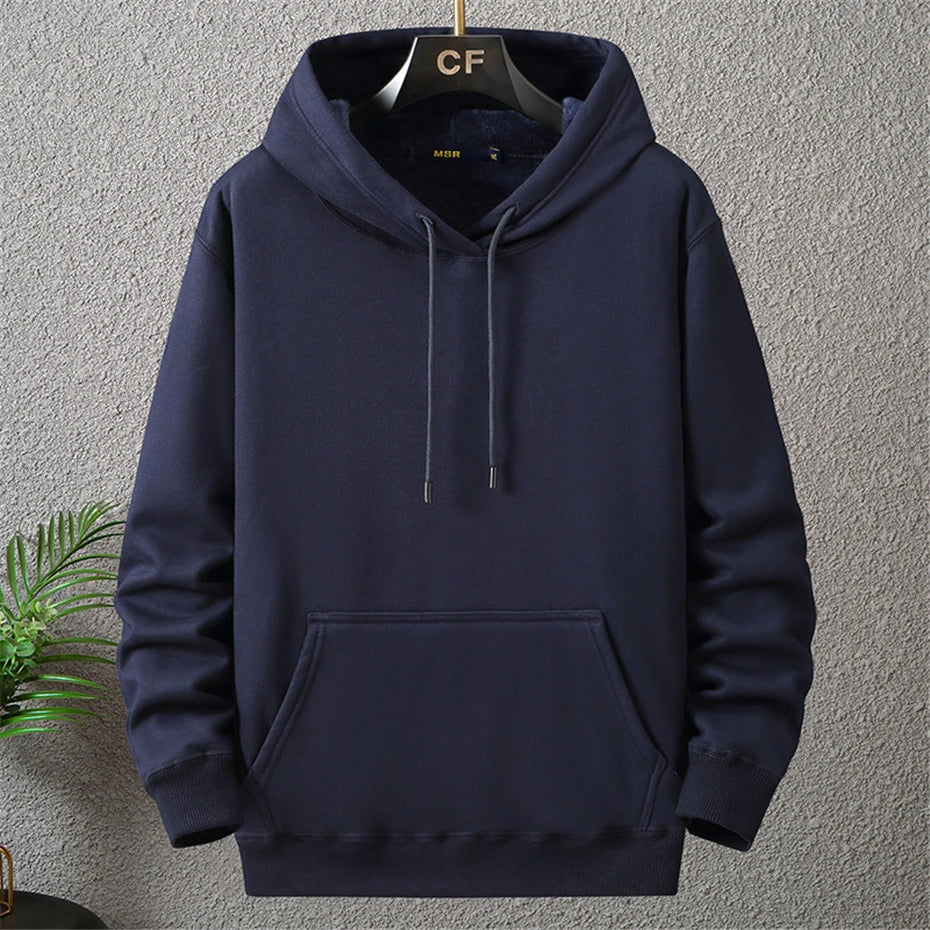 Solid Color Hoodies Men 12XL 10XL Plus Size Hoodies Autumn Winter Thick Fleece Hoodie Male Big Size 12XL Hooded Pullover Black [MEN]