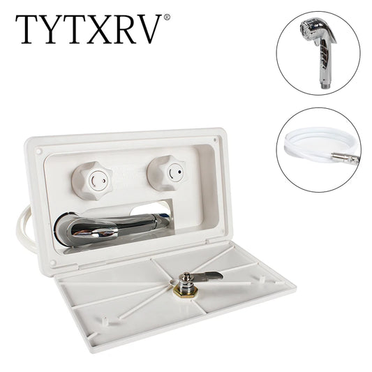 TYTXRV Exterior White Shower Box With lock 1.5M White hose Water saving nozzle apply to Caravan Motorhome Camper accessories [CAM]