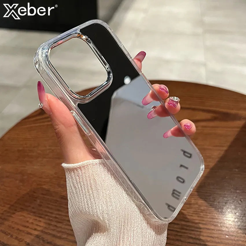 Luxury Plating Make Up Mirror Phone Case For iPhone 11 12 13 14 15 Pro Max Mini XR X XS 8 7Plus SE Hard Acrylic Shockproof Cover [PHC]