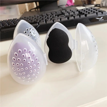 Empty Makeup Sponge Storage Box Plastic Egg Shaped Cosmetic Puff Organizer Rack Portable Makeup Blender Holder Stand Drying Box [CSM]