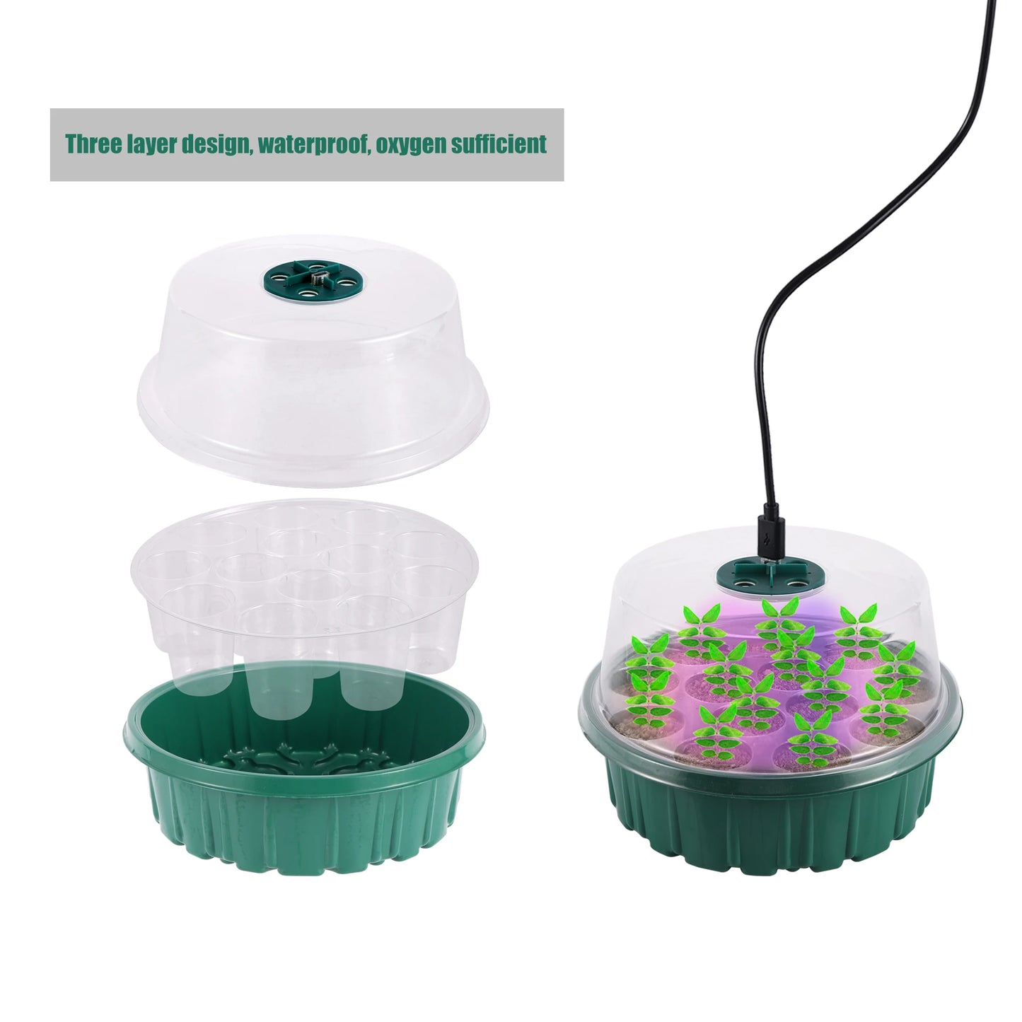 Seed Starter Grow Light Greenhouse Germination LED Grow Light Tray Seedling Pot Seedling Tray Planter Full Spectrum Grow Light [GAR]