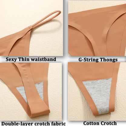 3PCS Women Sexy Seamless Thong Mluti Colors G-String Panties Hihg Elastic Underwear High Cut  No Trace Lingerie Soft Underpants [UND]