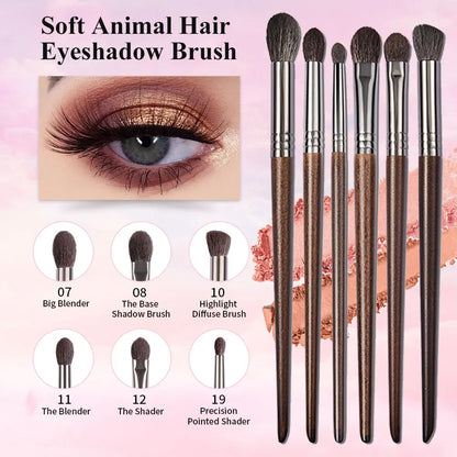 OVW Cosmetic 2/6 pcs Makeup Eye Shadow Brush Set Goat Hair Tool Ultra Soft Make Up Tapered Blender Diffuse Kit Cut Crease Brush [CSM]