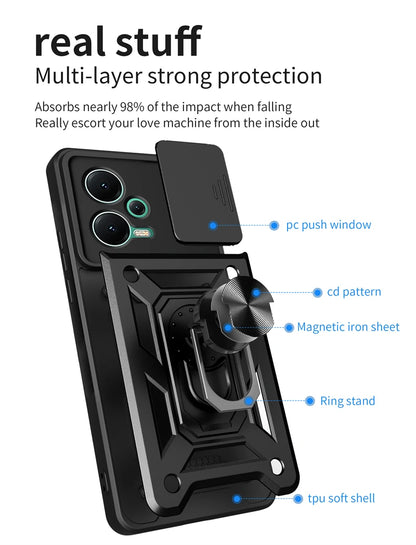 For Xiaomi Redmi Note 12 Pro 5G Case Car Holder Armor Phoen Case For Redmi Note 12 Pro + Plus Slide Camera Protect Back Cover [CAR]