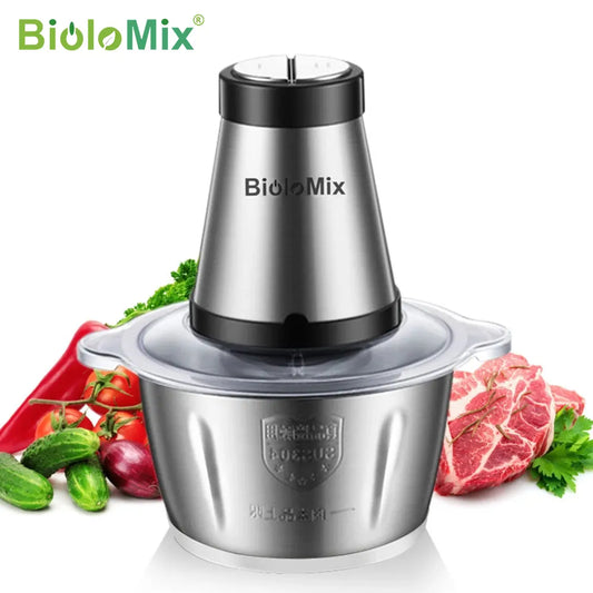 BioloMix 2 Speeds 500W Stainless Steel 2L Capacity Electric Chopper Meat Grinder Mincer Food Processor Slicer [HAP]