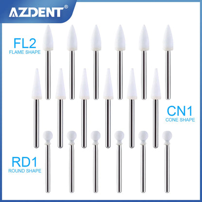 AZDENT 12pcs/Box Dental White Stone Polishing FG Burs Cone/Flame/Round Shape Abrasion Bur Fit For High-Speed Handpiece 1.6mm [DEN]