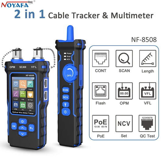 NOYAFA NF-8508 Network Cable Tester LAN Optical Power Meter Tester LCD Display Measure Length Wiremap Tester Cable Tracker [MTR]