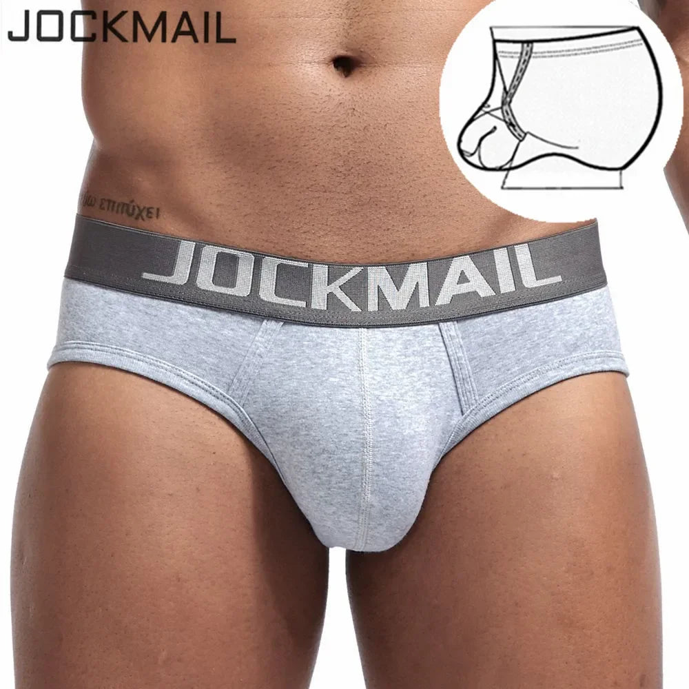 JOCKMAIL Cotton Sexy Mens Underwear briefs U convex pouch ring design cuecas calzoncillos hombre slip Gay Underwear Solid White [GRM] [UND]