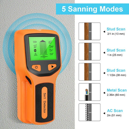 HW430 5in1 Wall Stud Detector LCD Display Multifunctional Handheld for Wood AC Wire Cable Metal Detector Electric Wall Finder SC [MTL]