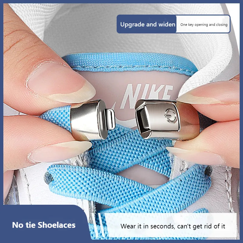 1Pair No Tie Shoe laces Press Lock Shoelaces without ties Elastic Laces Sneaker Kids Adult 8MM Widened Flat Shoelace for Shoes [SHO]