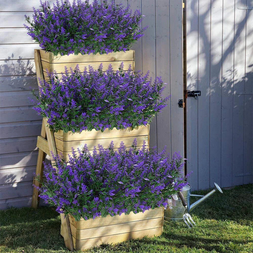 Fake Lavender Artificial Flowers UV Resistant Outdoor Decoration No Fade Faux Plastic Plants for Garden Porch Window Kitchen [FLW]