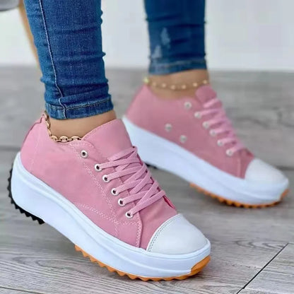 Speedy 2023Classic White Canvas Shoes Women Sneakers Solid Lace-Up Casual Platform Shoes for Women [SHO]
