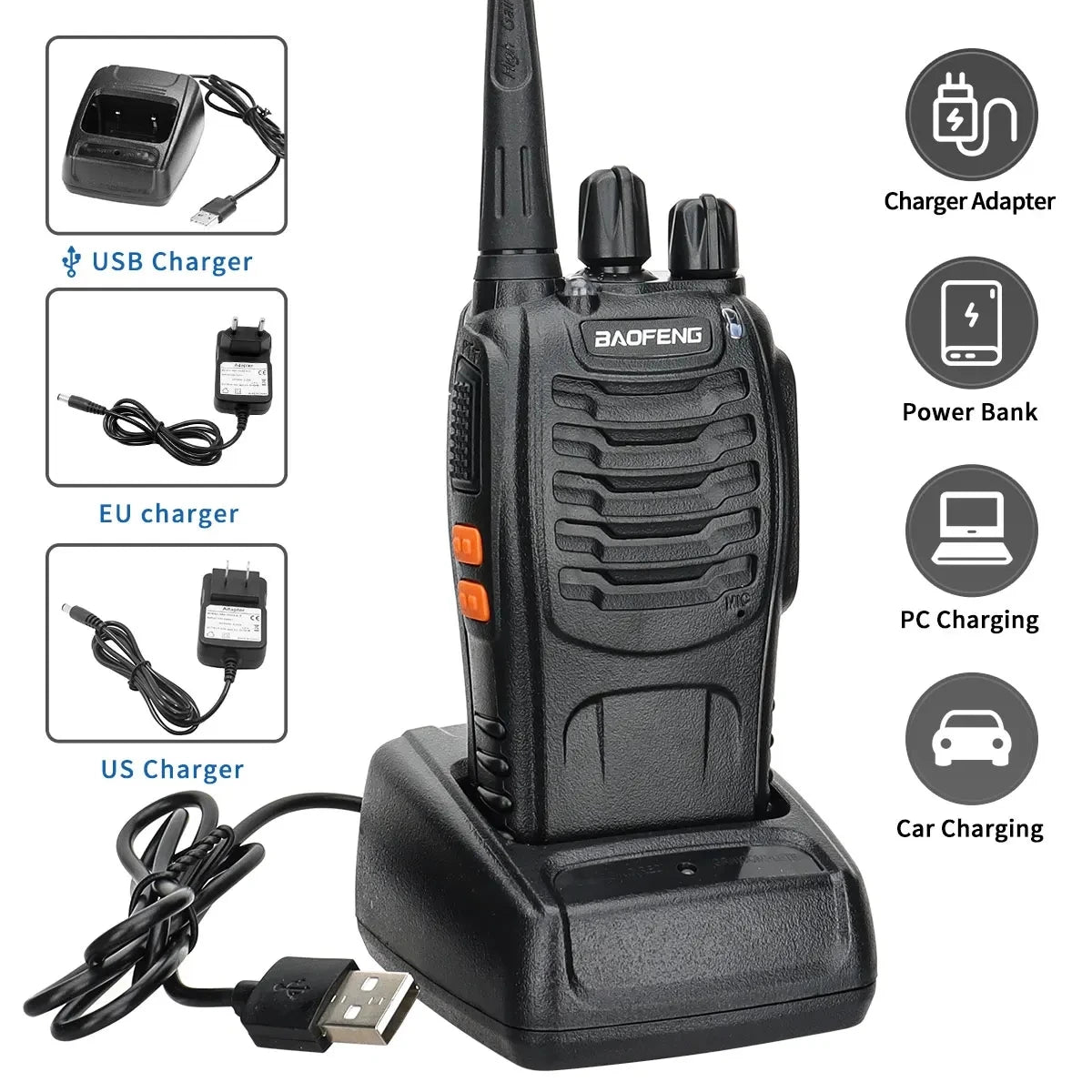 2/4PCS Baofeng BF-888S 12W Walkie Talkie Dual Band Portable Long Range Standby UHF 400-470MHz USB Ham Two Way Radio for Hunting [TEL]