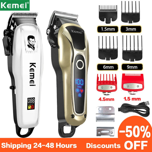 Kemei Hair Trimmer Electric Hair Clipper for Men Cordless Barber Trimmer Professional hair cutting machine USB rechargeable LCD [HAP]