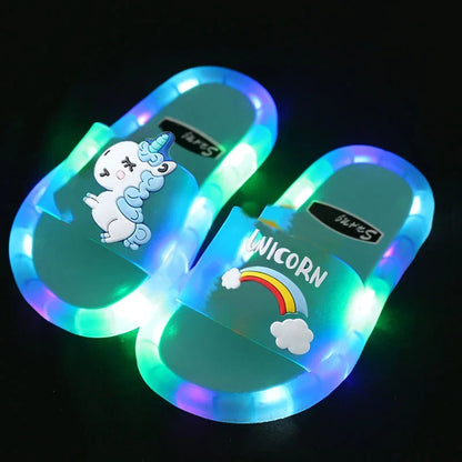 Children‘s Boys Girls Slippers Cartoon Unicorn Animals Prints Shoes Lighted Fashion Cute Shoes Bathroom Kids Toddler Slippers [SHO]