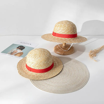 Anime One Piece Monkey D Luffy Cosplay Straw Hat Adult Unisex Weaving Summer Sun Cap Shanks Pirates Caps Halloween Prop Gift [COS]