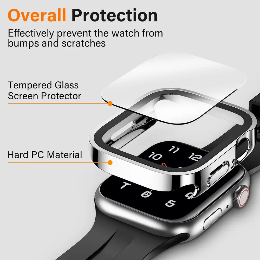 Glass+Cover for Apple Watch Case 45mm 41mm 44mm 40mm 49mm accessories Tempered Screen Protector iWatch series 7 8 9 SE 6 5 Ultra [SWH]