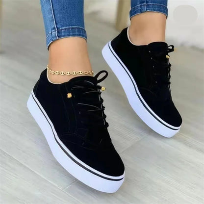 2023 New Women's Low-top Vulcanized Shoes Round Toe Casual Shoes Flat Shoes Lace-up Walking Shoes Women Versatile Comfortable [SHO]