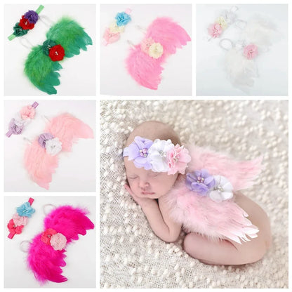 Cute Baby Flower Headband with Angel Feather Wings Set Photo Props Costume Hair Band Photography Accessories for Girls Kids [PHO]