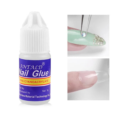 Fast Drying Nail Art Glue Tips Glitter UV Acrylic Rhinestones Decorations False Nails With Glue Tip Manicure Nail Accessories [BEU]