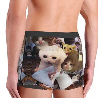 Crying Cat Memes Underpants Homme Panties Male Underwear Print Shorts Boxer Briefs [GRM] [UND]