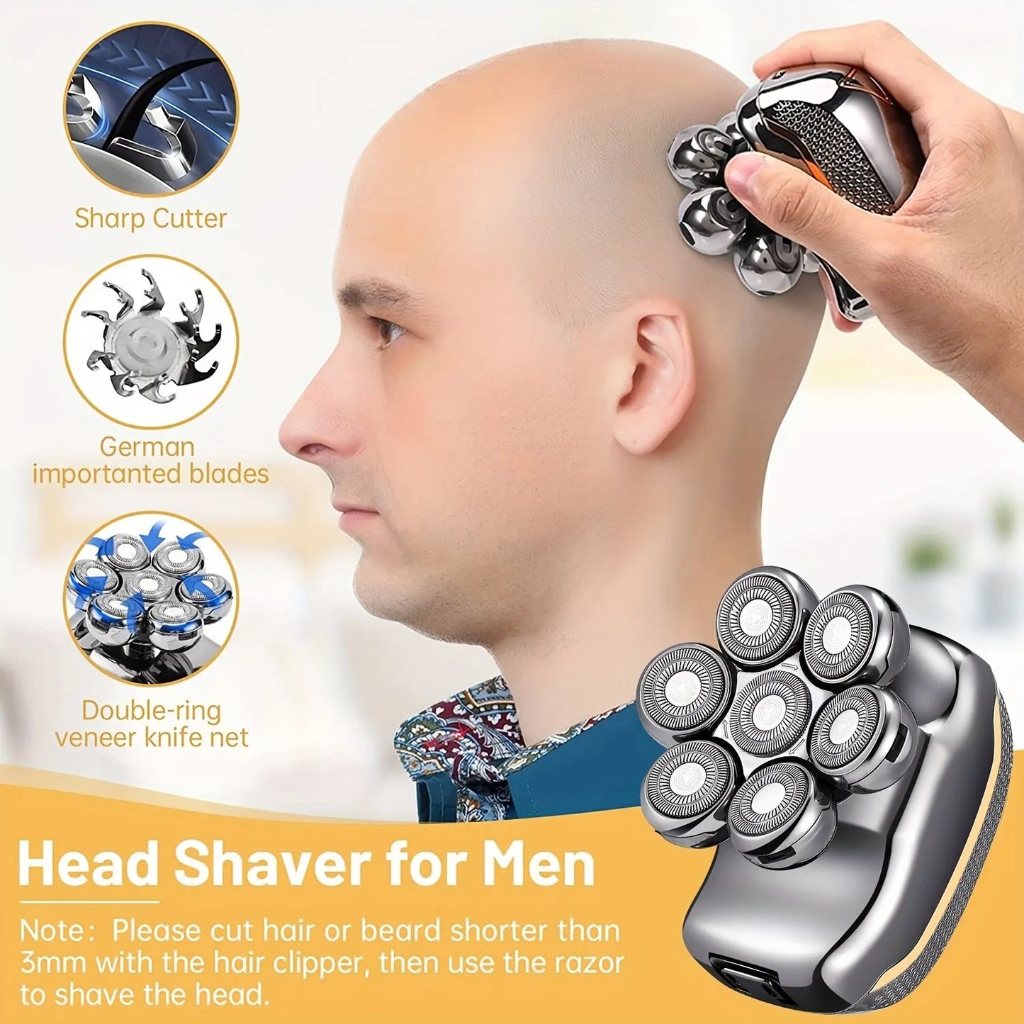 Men's Electric Head Shaver Razor Rechargeable Cordless Hair Shaving Razors For Bald Man 6 In 1 Waterproof Wet Dry Beard Trimmer [HAI]