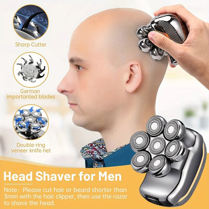 Men's Electric Head Shaver Razor Rechargeable Cordless Hair Shaving Razors For Bald Man 6 In 1 Waterproof Wet Dry Beard Trimmer [HAI]